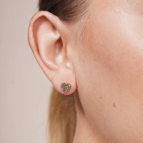 14 Karat Yellow Gold Diamond Cut Confetti Heart Earrings