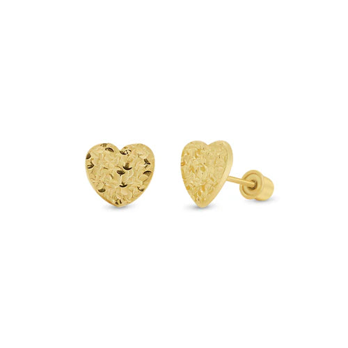 14 Karat Yellow Gold Diamond Cut Confetti Heart Earrings