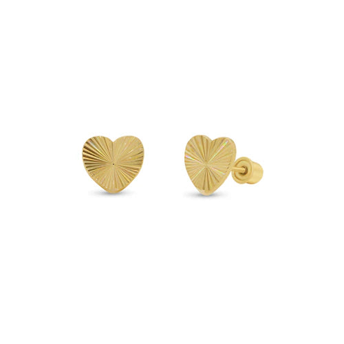 14 Karat Yellow Gold Diamond Cut Iridescent Heart Earrings