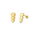 14 Karat Yellow Triple Heart Screw Back Stud Earring