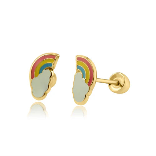 14 Karat kids Yellow Gold Rainbow Screw Back Earring
