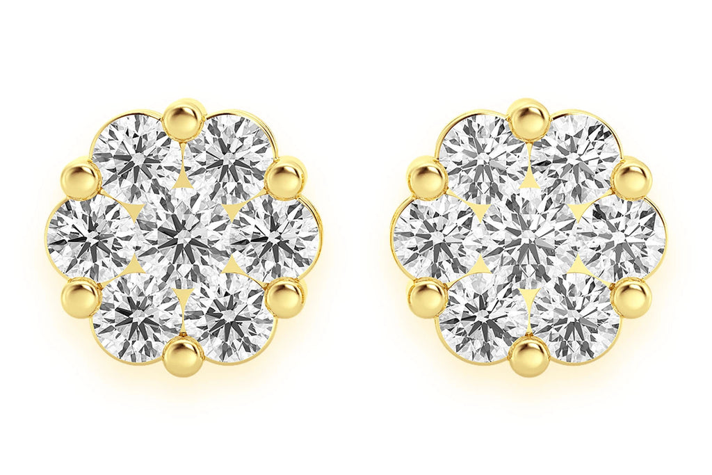FLOWER STUD DIAMOND EARRINGS 14K SOLID GOLD