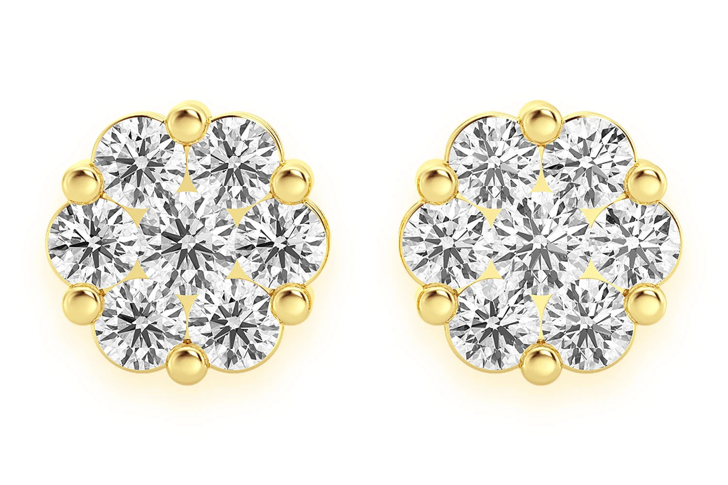 Small FLOWER STUD DIAMOND EARRINGS 14K SOLID GOLD