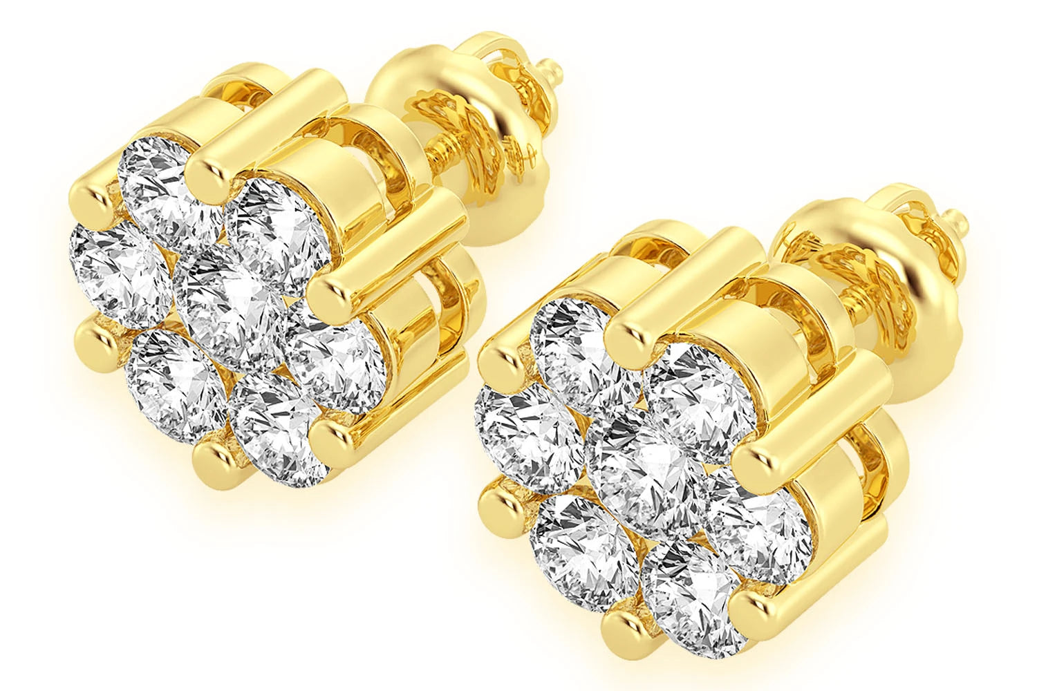 Small FLOWER STUD DIAMOND EARRINGS 14K SOLID GOLD