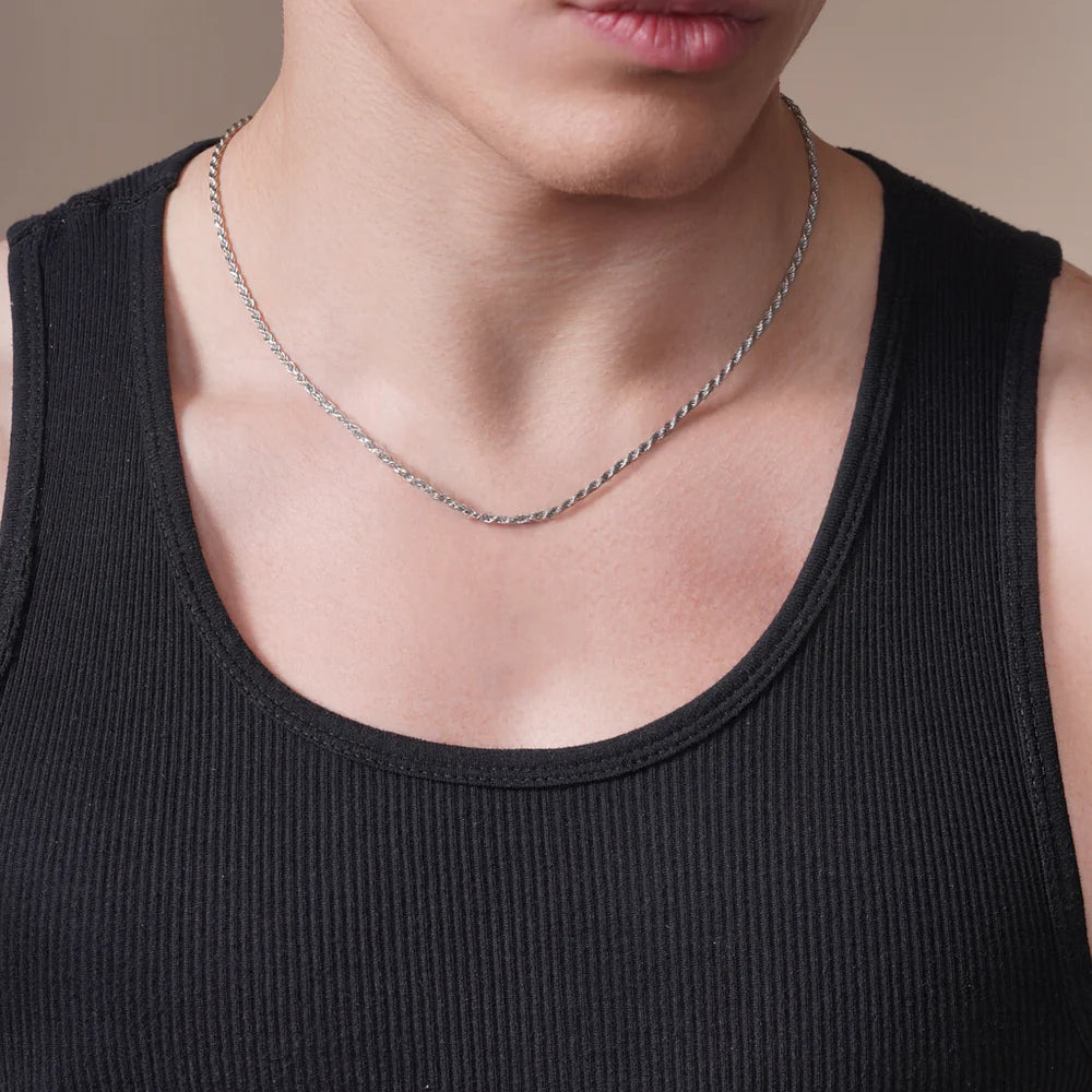 Rhodium Plated 925 Sterling Silver Rope 050 Chain or Bracelet 2.5mm