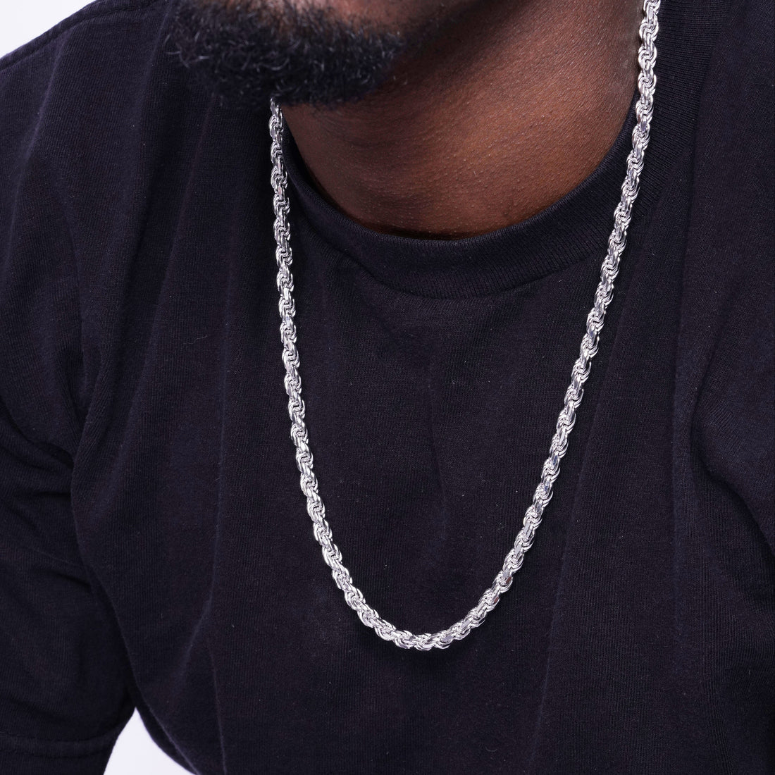 Rhodium Plated 925 Sterling Silver Rope 120 Chain 5.7mm