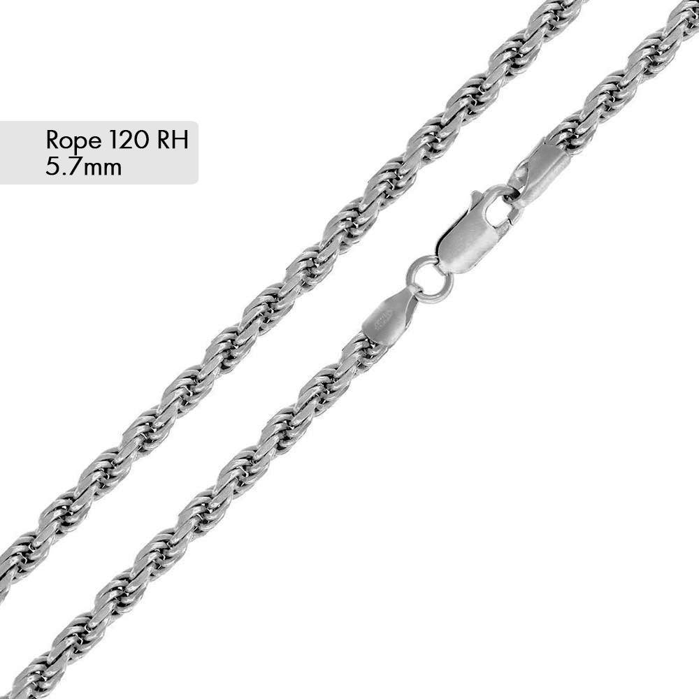 Rhodium Plated 925 Sterling Silver Rope 120 Chain 5.7mm