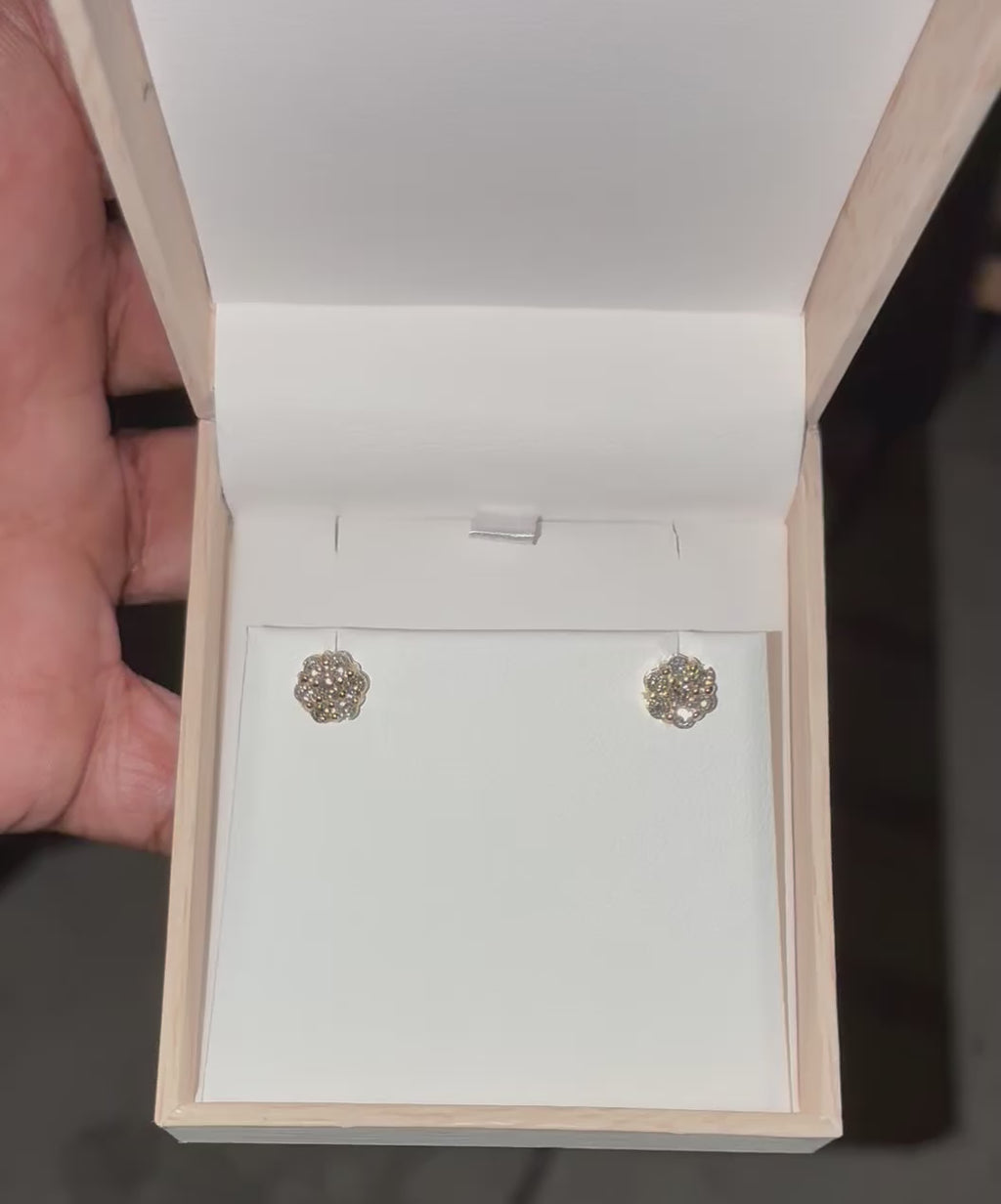 FLOWER STUD DIAMOND EARRINGS 14K SOLID GOLD